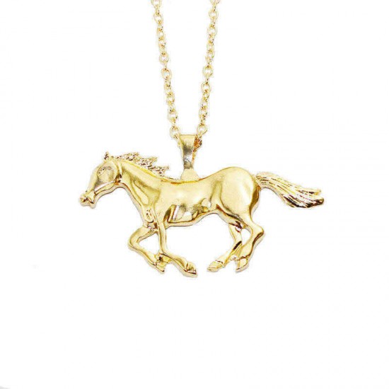 Trendy Silver Gold Color Horse Pendant Necklace Sweater Chain for Women