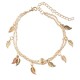 Trendy Silver Gold Color Leaf Pendant Anklet Double Layer Ball Charm Bracelet