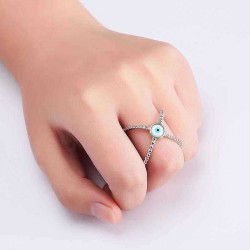 Trendy Silver Plated Simple Cross Women Ring