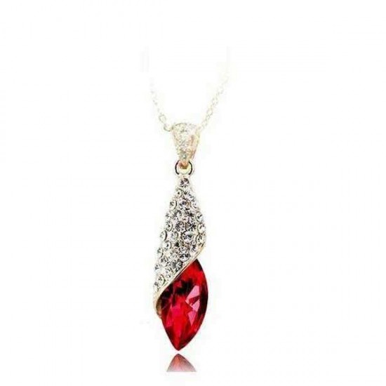 Trendy Silver Red Crystal Teardrop Necklace For Women