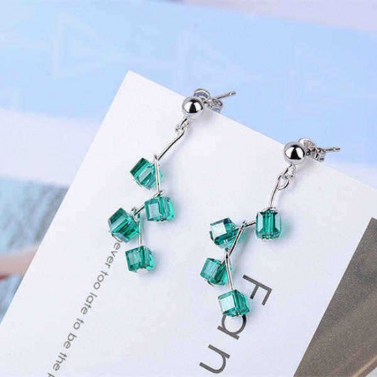 Trendy Square Tassels Drop Earrings Sweet Crystal Dangle Earring for Girls Women