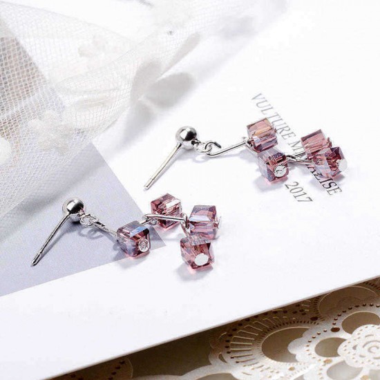 Trendy Square Tassels Drop Earrings Sweet Crystal Dangle Earring for Girls Women