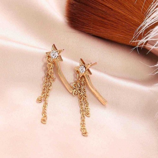 Trendy Star Magic Wand Ear Stud Diamond Gold Shimmer Earring For Women