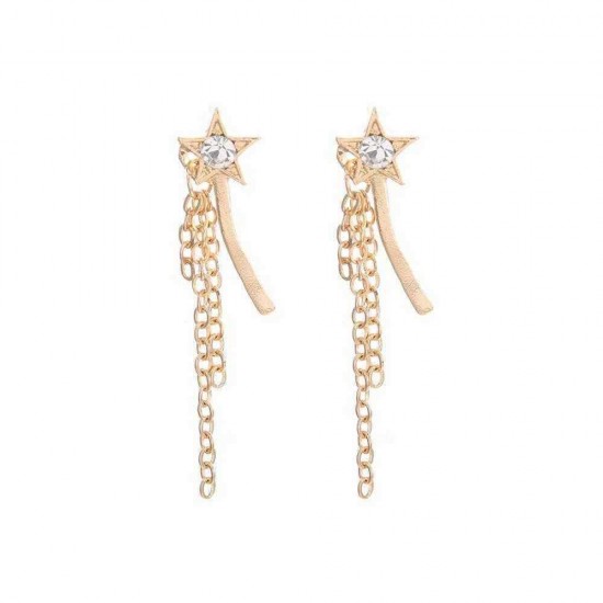 Trendy Star Magic Wand Ear Stud Diamond Gold Shimmer Earring For Women