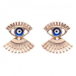 Trendy Statement Eye Eyelash Ear Stud Earrings Silver Rose Gold Plated