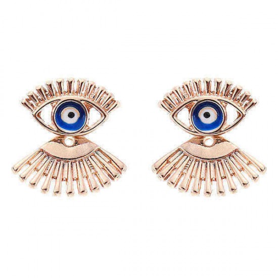 Trendy Statement Eye Eyelash Ear Stud Earrings Silver Rose Gold Plated