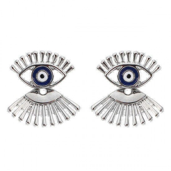 Trendy Statement Eye Eyelash Ear Stud Earrings Silver Rose Gold Plated