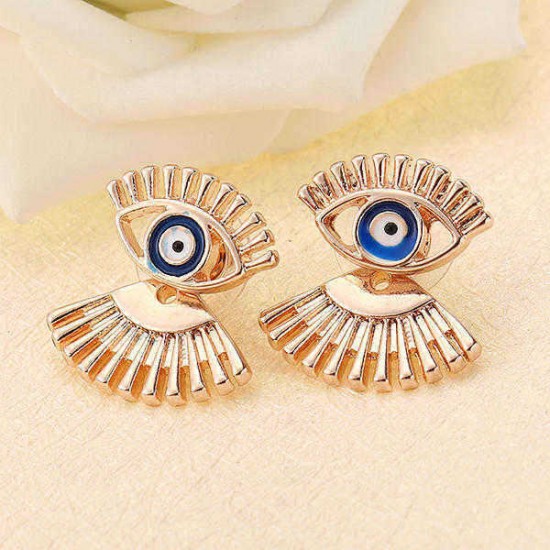 Trendy Statement Eye Eyelash Ear Stud Earrings Silver Rose Gold Plated