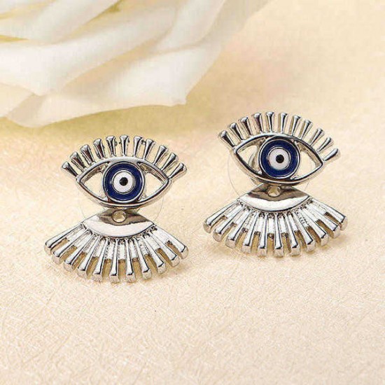 Trendy Statement Eye Eyelash Ear Stud Earrings Silver Rose Gold Plated