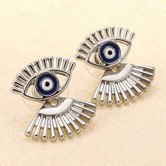 Trendy Statement Eye Eyelash Ear Stud Earrings Silver Rose Gold Plated