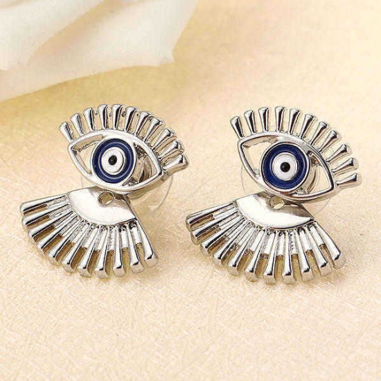 Trendy Statement Eye Eyelash Ear Stud Earrings Silver Rose Gold Plated