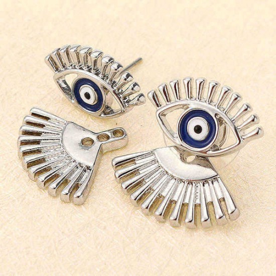 Trendy Statement Eye Eyelash Ear Stud Earrings Silver Rose Gold Plated