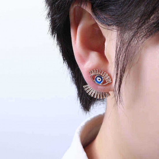 Trendy Statement Eye Eyelash Ear Stud Earrings Silver Rose Gold Plated