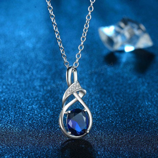 Trendy Sterling Silver Blue Rhinestone Pendant Necklaces Elegant Crystal Necklace for Women