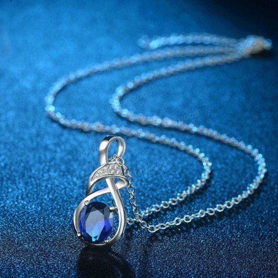 Trendy Sterling Silver Blue Rhinestone Pendant Necklaces Elegant Crystal Necklace for Women