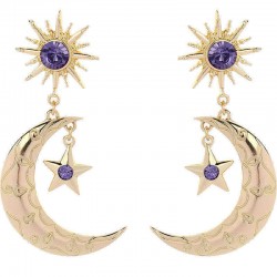 Trendy Sun Moon Star Big Ear Drop Earring Purple Rhinestone Earrings For Women