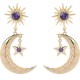 Trendy Sun Moon Star Big Ear Drop Earring Purple Rhinestone Earrings For Women