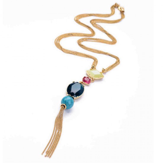 Trendy Tassel Women Necklace Zinc Alloy Resin Beads Pendant Long Sweater Chain