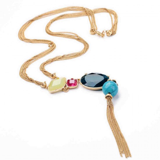 Trendy Tassel Women Necklace Zinc Alloy Resin Beads Pendant Long Sweater Chain