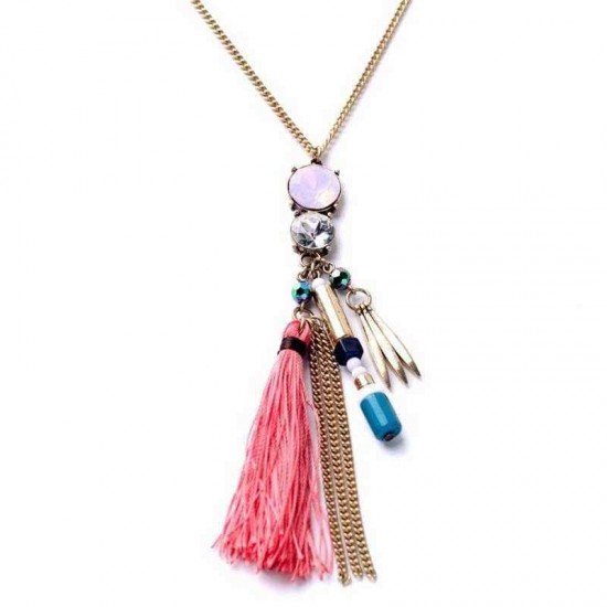 Trendy Tassel Zinc Alloy Rivet Long Necklace Zircon Irregular Sweater Chain for Women