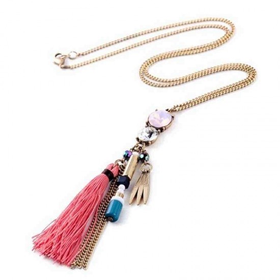 Trendy Tassel Zinc Alloy Rivet Long Necklace Zircon Irregular Sweater Chain for Women