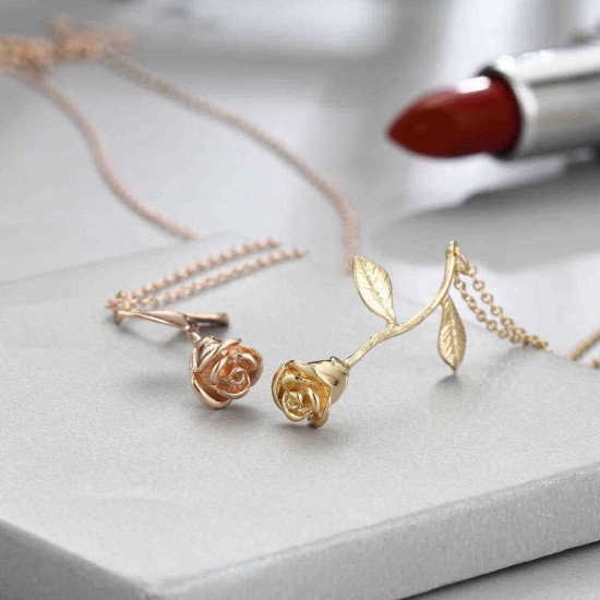 Trendy Three-color Rose Flower Pendant Necklace Valentine's Day Gift Ladies Jewelry