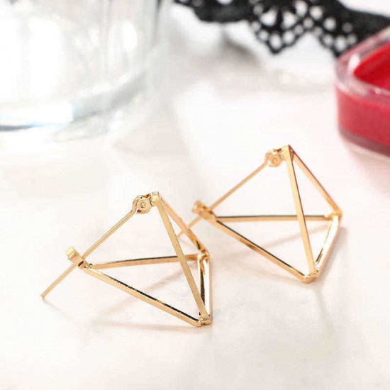 Trendy Three-dimensional Geometric Ear Drop Triangular Hollow Earrings Metal Alloy Earring