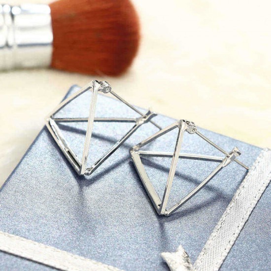 Trendy Three-dimensional Geometric Ear Drop Triangular Hollow Earrings Metal Alloy Earring