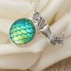 Trendy Time Gemstone Colorful Mermaid Scale Resin Pendant Delicate Silver Necklaces for Girl Women