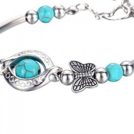 Trendy Turquoise Handmade Bracelet Sliver Beaded Bracelet For Women