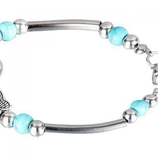 Trendy Turquoise Handmade Bracelet Sliver Beaded Bracelet For Women