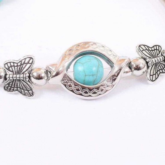 Trendy Turquoise Handmade Bracelet Sliver Beaded Bracelet For Women