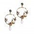 Trendy Vivid Pearl Earrings with Bird on The Tree Irregular Hoop Gold Earring for Women