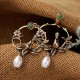 Trendy Vivid Pearl Earrings with Bird on The Tree Irregular Hoop Gold Earring for Women