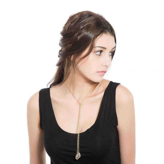 Trendy Water Drop Crystal Gold Y Lariat Long Necklace Sweater Chain for Women