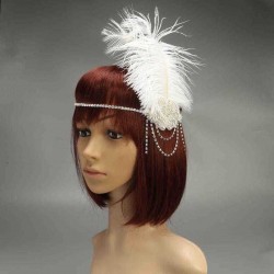 Trendy White Flapper Headband Rhinestone Feather Gatsby Hairband Headpiece for Women