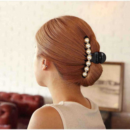 Trendy White Pearl Rhinestone Acylic Hair Clip Jewelry Ladies Hair Accessories