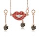 Trendy Women Party Jewelry Set Punk Red Rhinestone Red Lip Pearl Necklaces Black Rose Earrings Gift