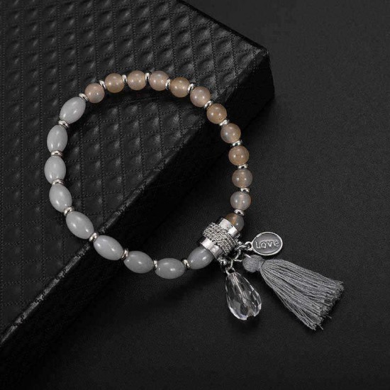 Trendy Women's Beaded Tassel Bracelet Love Charm Natural Stone Buddha Mala Bead Bracelets for Women