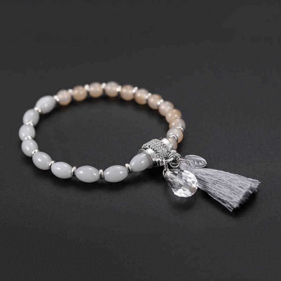 Trendy Women's Beaded Tassel Bracelet Love Charm Natural Stone Buddha Mala Bead Bracelets for Women