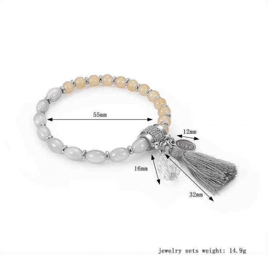 Trendy Women's Beaded Tassel Bracelet Love Charm Natural Stone Buddha Mala Bead Bracelets for Women