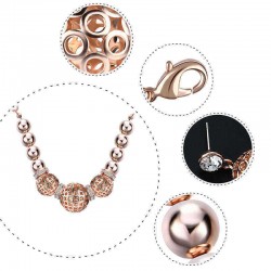 Trendy Women's Rose Gold Bead Pendant Jewelry Set Necklace Rhinestone Earrings