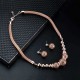 Trendy Women's Rose Gold Bead Pendant Jewelry Set Necklace Rhinestone Earrings