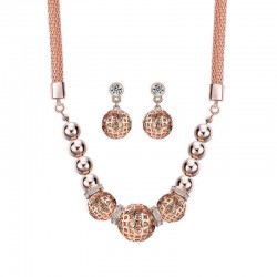 Trendy Women's Rose Gold Bead Pendant Jewelry Set Necklace Rhinestone Earrings