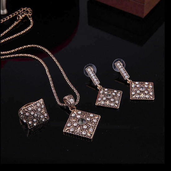 Turkey Series Crystal Necklace Diamond Ring Retro Earrings Gift Jewelry Set