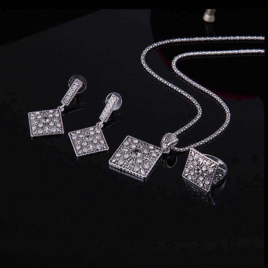 Turkey Series Crystal Necklace Diamond Ring Retro Earrings Gift Jewelry Set