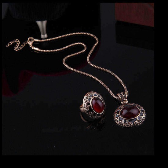 Turkey Series Red Rubellite Necklace Ring Retro Earrings Birthday Gift Jewelry Set