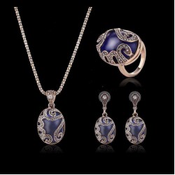 Turkey Series Sapphire Necklace Crystal Ring Earrings Gift Jewelry Set