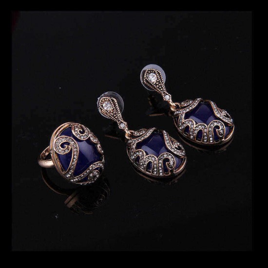 Turkey Series Sapphire Necklace Crystal Ring Earrings Gift Jewelry Set