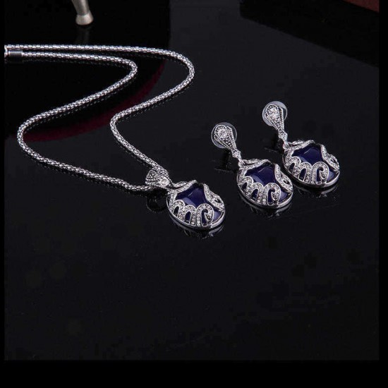 Turkey Series Sapphire Necklace Crystal Ring Earrings Gift Jewelry Set